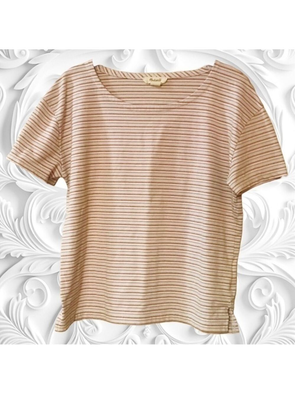 Madewell Tan White Purple Striped Cropped T-Shirt Size XS